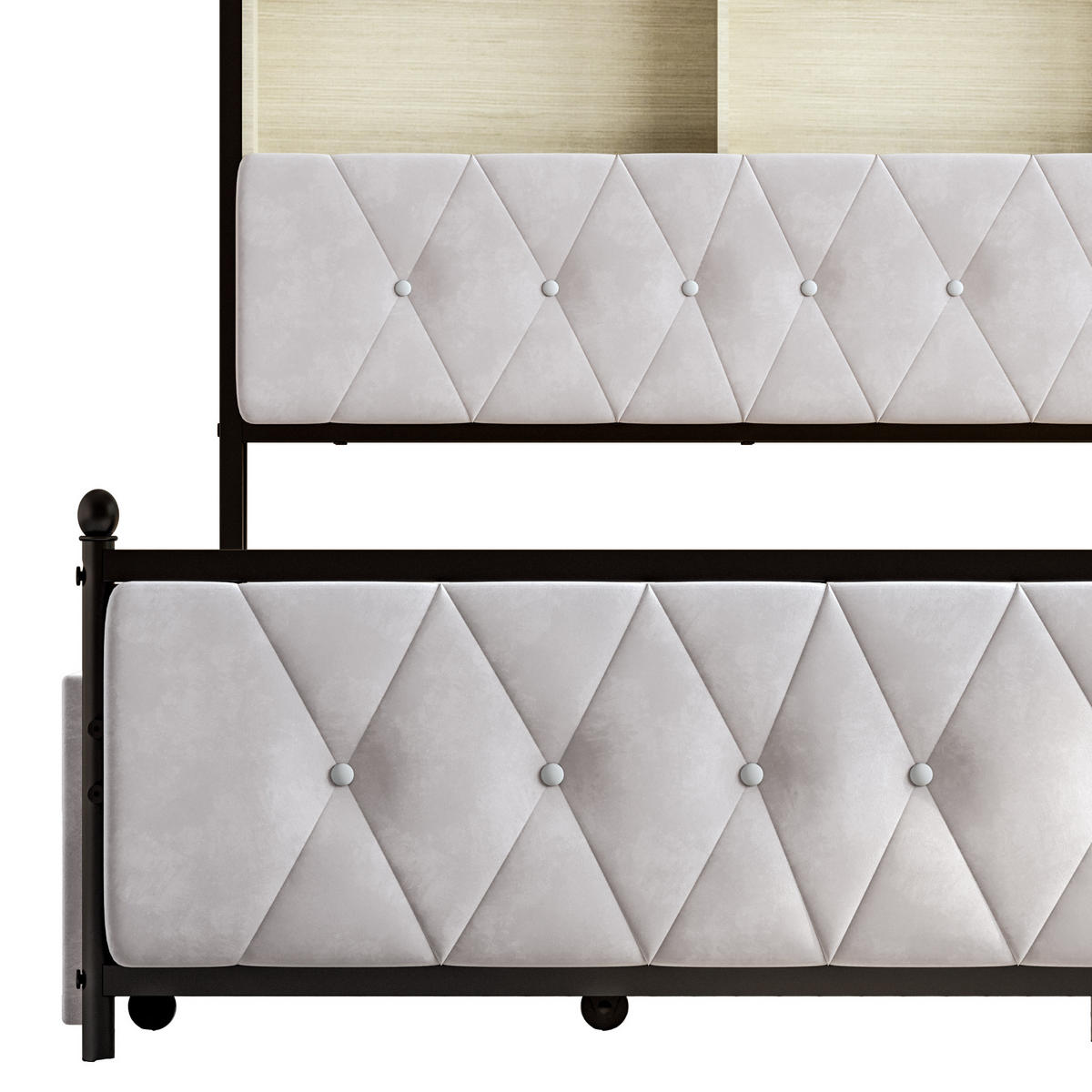 POLSTERBETT 140x200 cm, Beige, LED-Beleuchtung und USB-Typ-C, Samt - Beige, Textil/Metall (140/200cm)