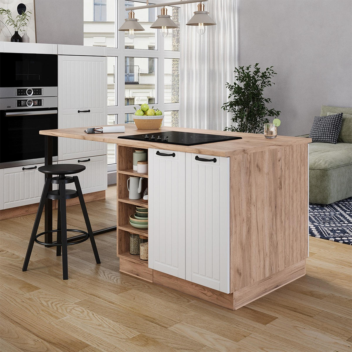 KÜCHENINSEL Fame-Line Weiß Landhaus 90 cm mit Schublade, ohne Arbeitsplatte - Honigeiche/Weiß, Holzwerkstoff (90/82/60cm) - Vicco