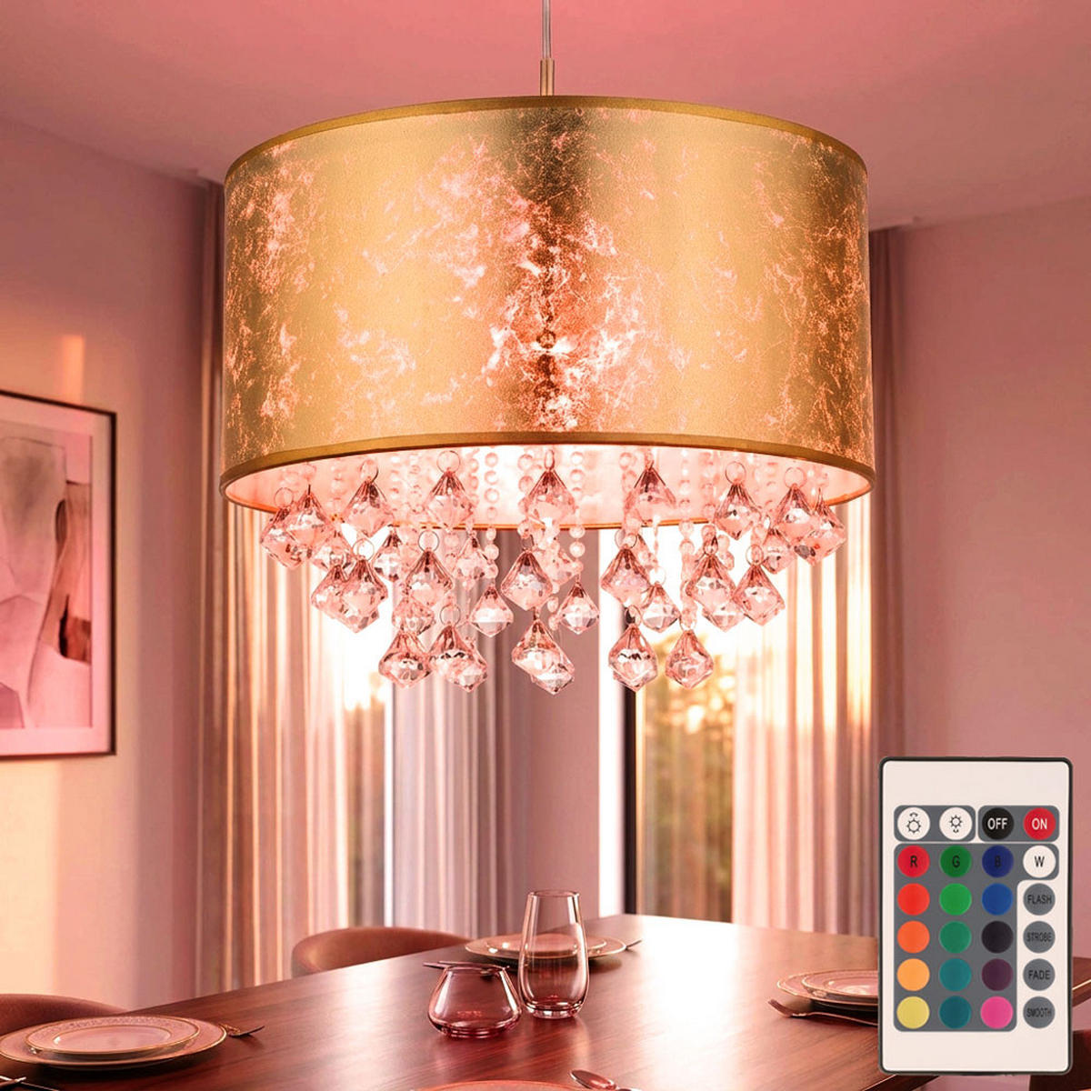 LED HÄNGELEUCHTE AMY Textil Gold - Goldfarben, Metall (40/40/140cm) - Globo Lighting