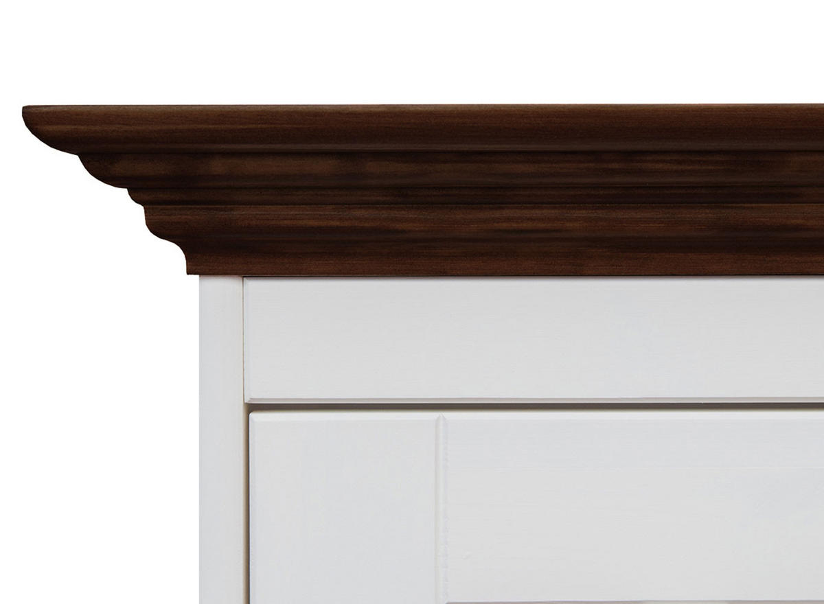 BUFFETSCHRANK Belluno Elegante Kiefer weiß (RAL9010) lackiert / Kiefer gebeizt, Nussbaumfarben 130 / 45 / 190cm - Nussbaumfarben/Weiß, Holz/Metall (130/190/45cm) - Feldmann-Wohnen