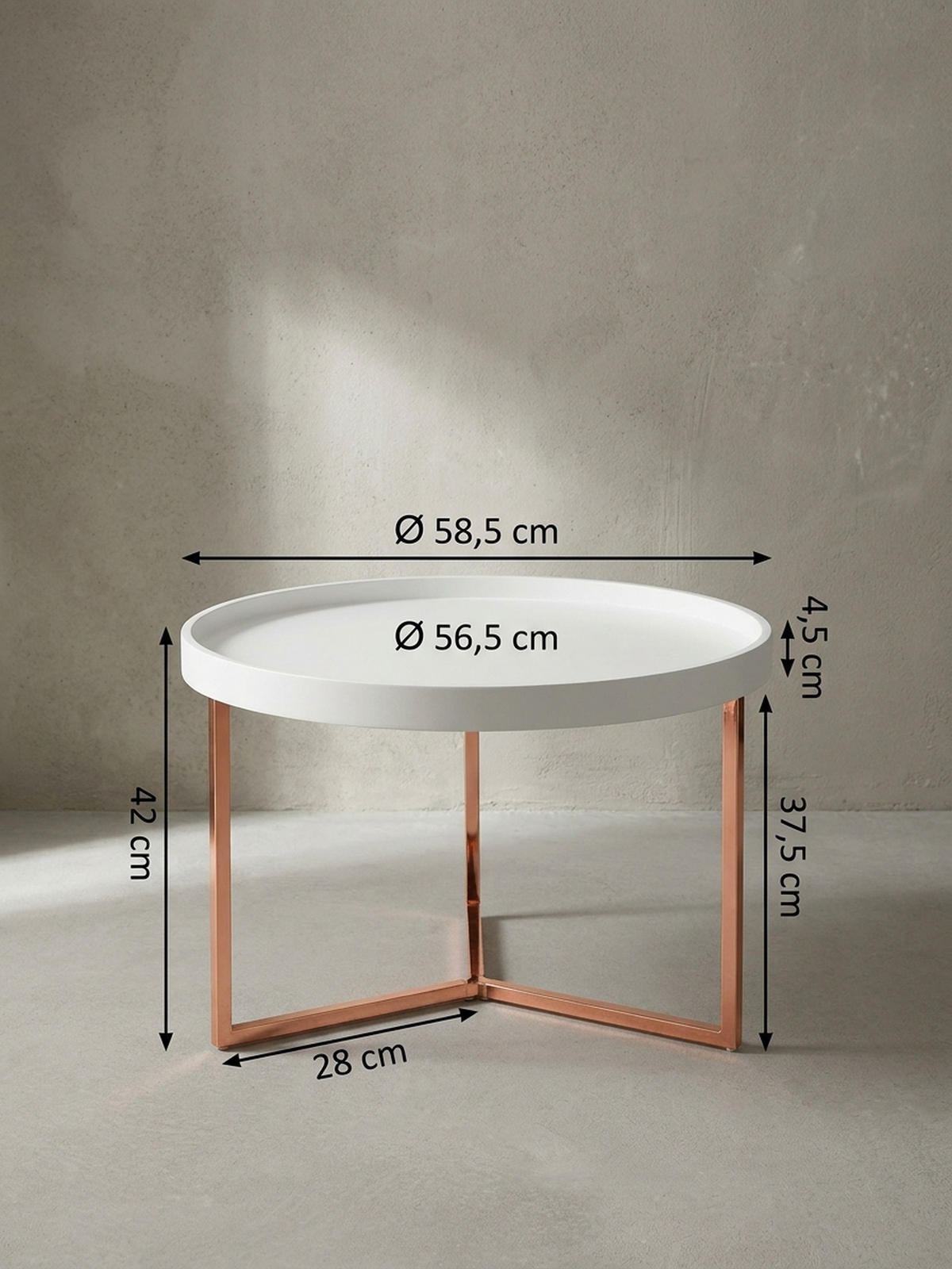 SOFATISCH LIA Rund mit Metallgestell, abnehmbares Tablett und Anti-Rutsch-Noppen, Bronze 58 x 58 x 42 cm - Bronzefarben, Holz/Metall (58/58/42cm) - KADIMA DESIGN
