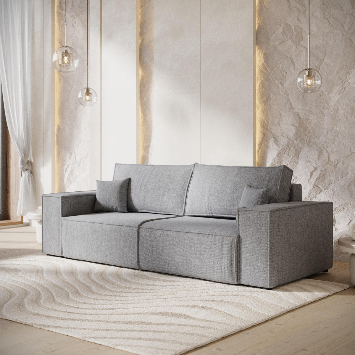 SOFA RESSO mit Schlaffunktion Grau im Neve Stoff - Schwarz/Grau, Holz/Holzwerkstoff (255/70/105cm) - AltaBeds