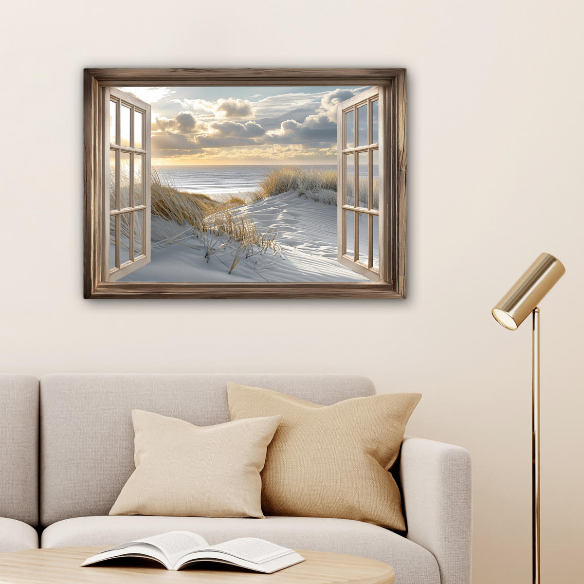 LEINWANDBILD Ausblick - Strand - Dünen - Meer - Natur Wandbilder 80x60 cm - Sandfarben, Textil (80/60cm) - MuchoWow