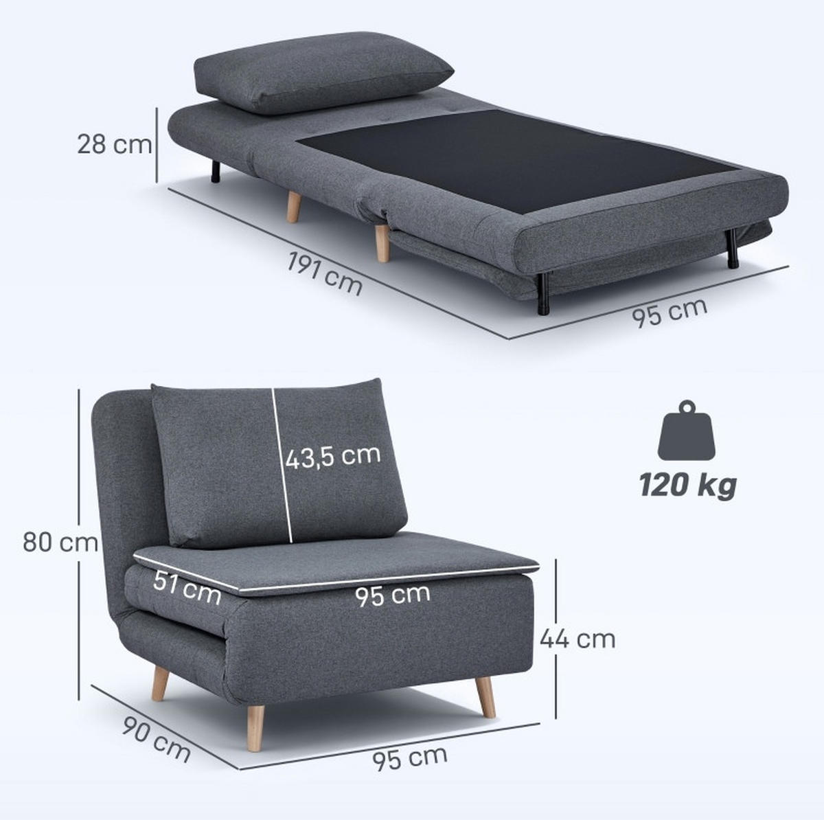 SCHLAFSESSEL in Grau 90x95x80 cm mit Bettfunktion und verstellbarer Rückenlehne - Grau, Textil (95/80/90cm) - IVMEU