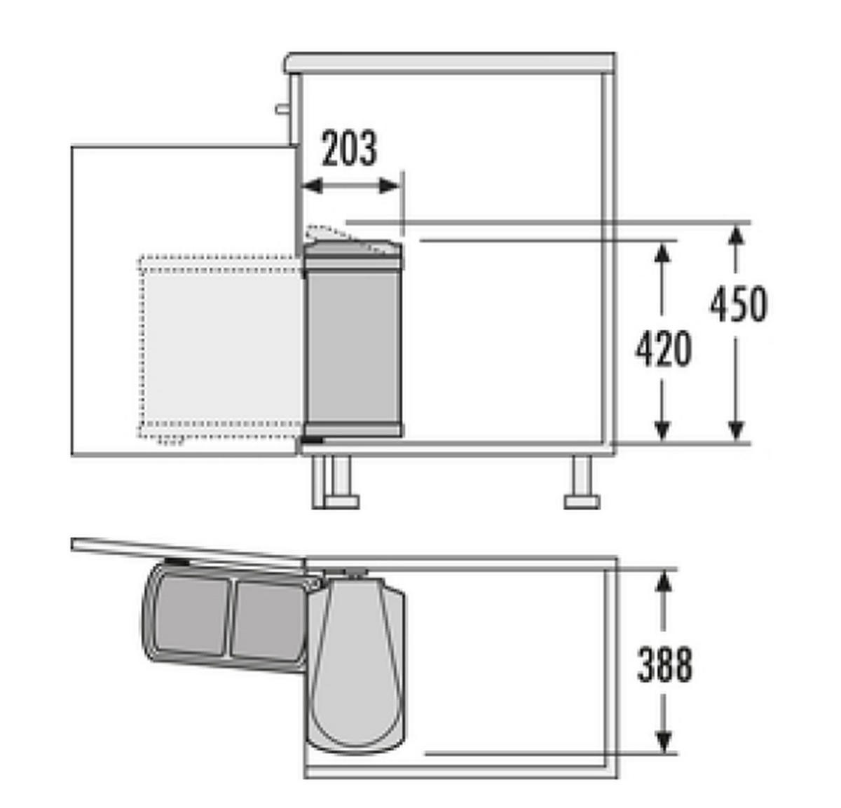 HAILO MÜLLEIMER Küche Einbau ab 45cm Schrankbreite 2x 8 L Ausschwenkautomatik - Weiß, Metall (38.8/42/20.3cm) - Hailo