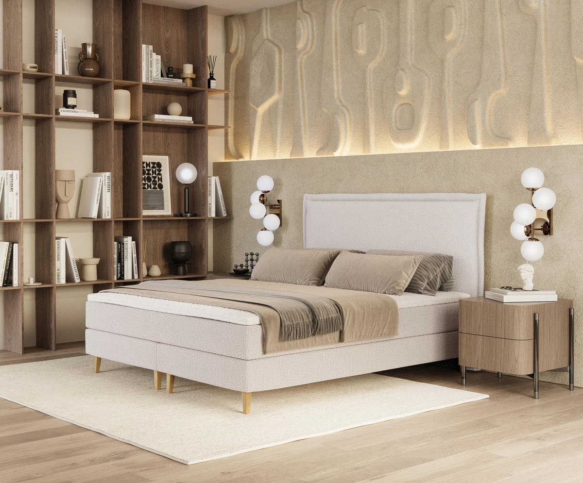 KONTINENTALBETT Calma Creme 120/200 cm mit Matratze und Topper - Creme/Naturfarben, Holz/Holzwerkstoff (120/200cm) - Maison de Reve