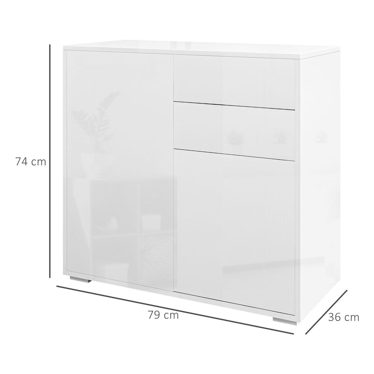 SIDEBOARD Weiß Hochglanz, 2 Türen, 2 Schubladen, 79/36/74 cm - Weiß Hochglanz, Holz (79/74/36cm) - PANGIVO