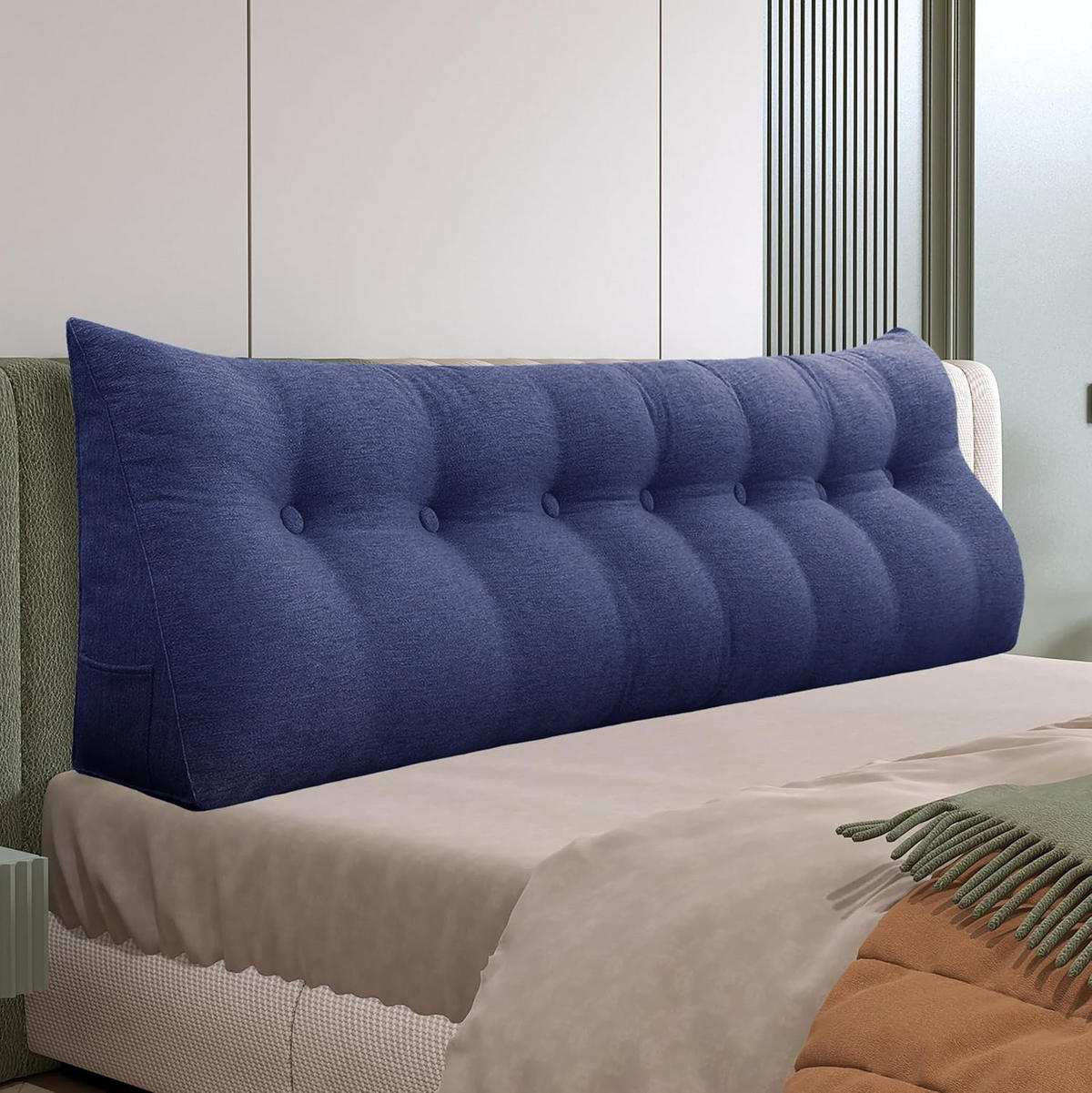 RÜCKENKISSEN für Bett Leinenlook Blau 200 cm - Blau, Textil (50/200cm) - Vercart
