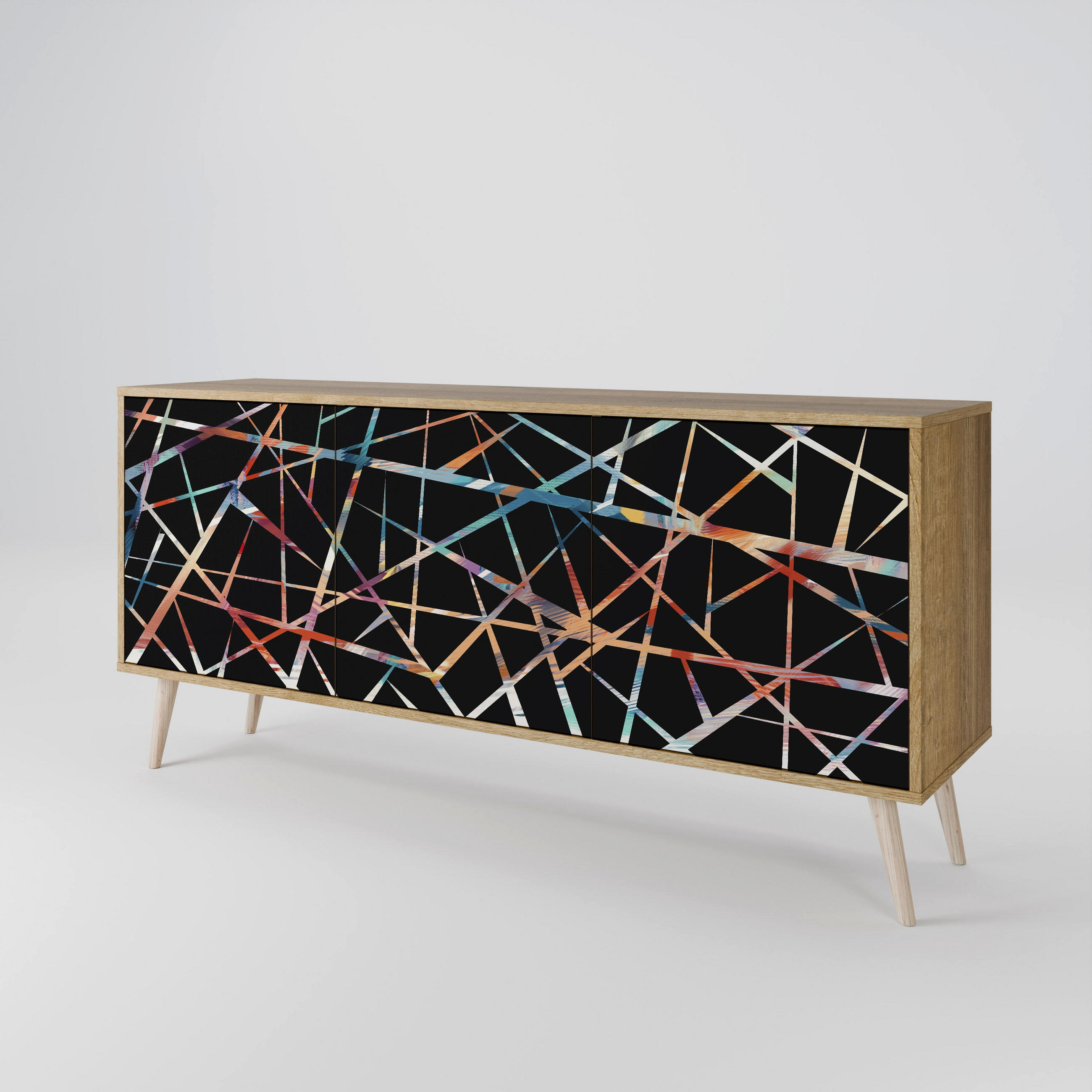 SIDEBOARD POLYGON VERVE, Eicheneffekt, 164,5x42x77,5 cm, 3 Türen - Eichefarben/Buchefarben, Holzwerkstoff/Buchenholz (164.5/77.5/42cm) - SpaceRebels