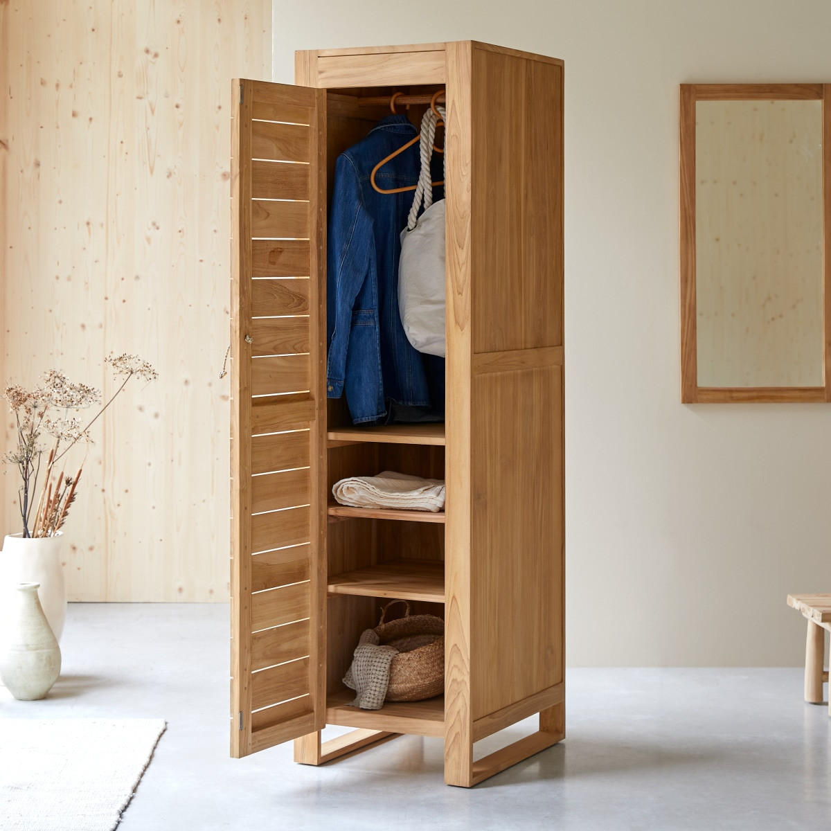 SCHRANK Minimalys Natur aus Teak - Naturfarben, Holz (50/180/55cm) - Tikamoon