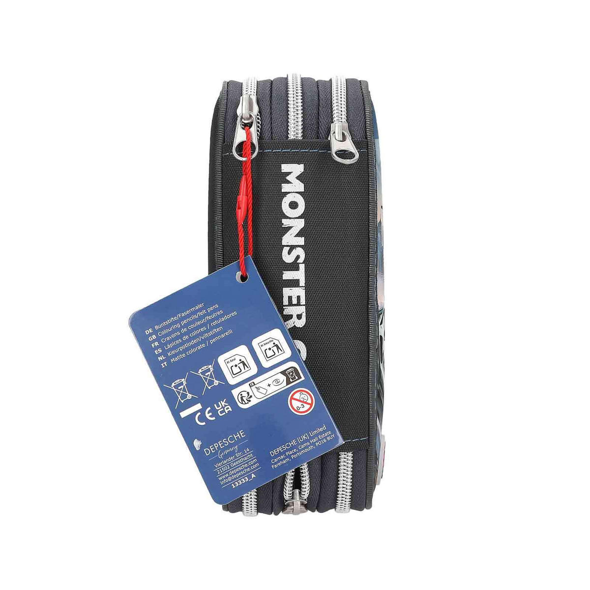 3-FACH FEDERTASCHE LED Monster Cars schwarz-bunt 7,5 x 13 x 20 cm - Multicolor/Schwarz, Kunststoff (13/20/7.5cm) - Depesche Germany