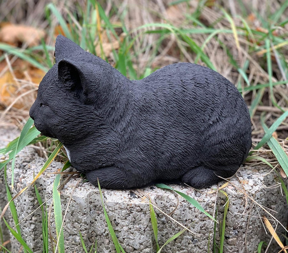 STEINFIGUR Katze ruhend schwarz frostfest wetterfest Steinguss - Schwarz, Stein (8/11/20cm) - stoneandstyle