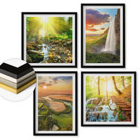 WANDBILDER 4er-Set - 50x50 cm & 40x60 cm Schwarzer Rahmen - Orange Mountain Wasserfall - Schwarz, Kunststoff (50/50cm) - ArtPrintCave
