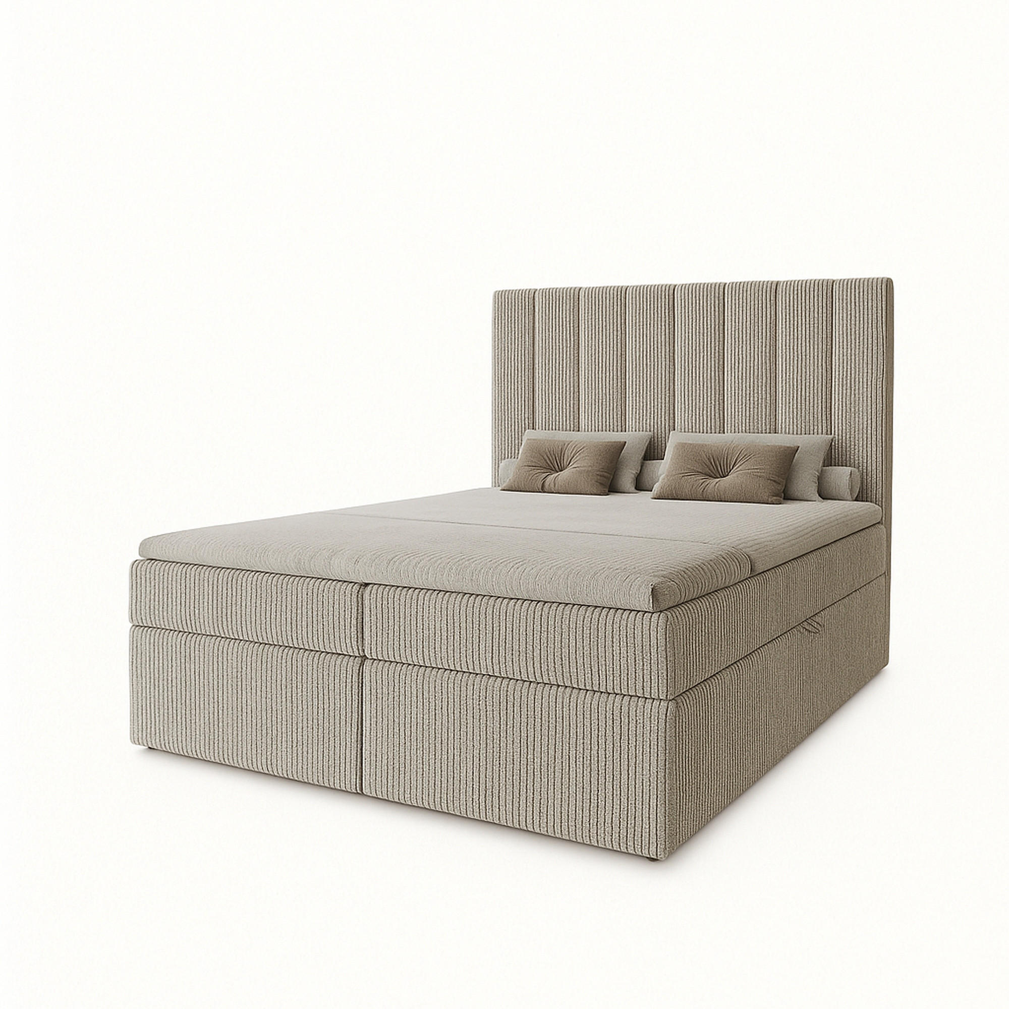 BOXBETT Nero mit 2 Bettkästen, 200x200, Hellbraun, Cordstoff, Doppelbett mit Bonell-Matratze - Hellbraun, Holz/Kunststoff (200/200cm) - Marpur