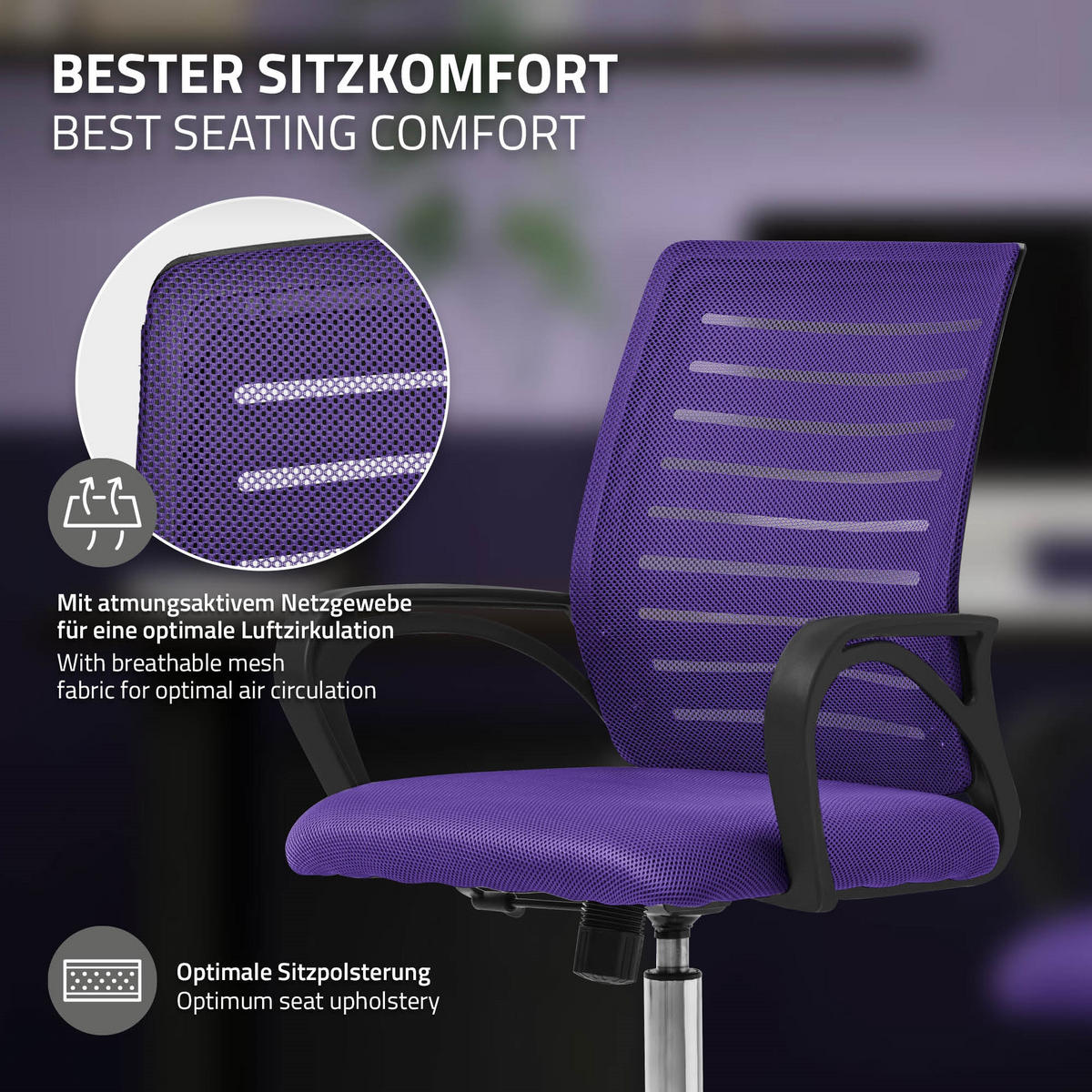 SCHREIBTISCHSTUHL Classic lila - Violett, Metall (54/99/59cm) - ML-DESIGN