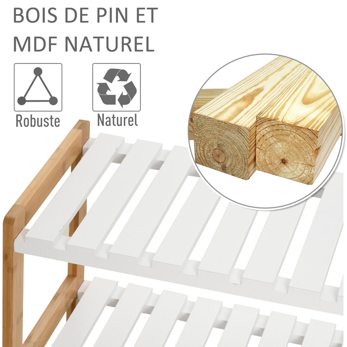 SCHUHREGAL Weiß Natur Kiefernholz MDF offen 3 Ebenen 1 Stück - Beige, Holz (70/57/26cm) - PANGIVO
