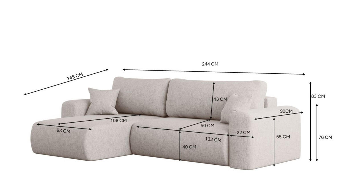 ECKSOFA Mit Schlaffunktion Und Bettkasten L-förmiges Sofa Capri Stoff Verita Links Schwarz - Schwarz, Holz (145/272cm) - Kaiser Möbel