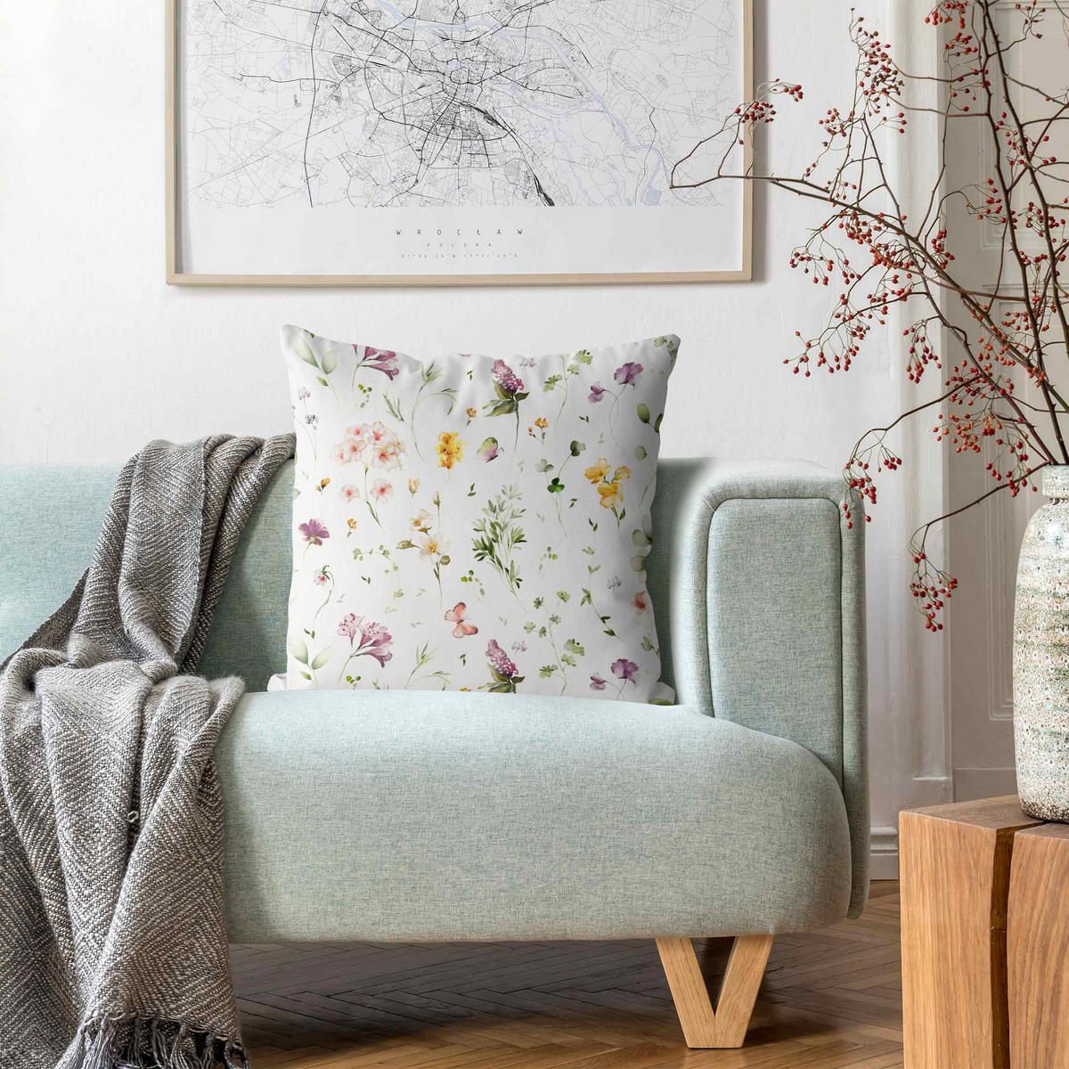 KISSENBEZUG Wildblumen Aquarell Muster 40/40 cm - Violett, Textil (40/40cm) - Bilderwelten