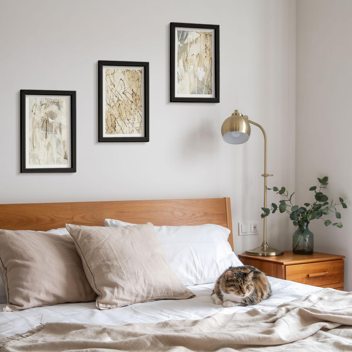 WANDBILDER 3er-Set - 20x30 cm Schwarzer Rahmen - Abstrakte Muster in Beige und Grau - Schwarz, Kunststoff (20/30cm) - ArtPrintCave