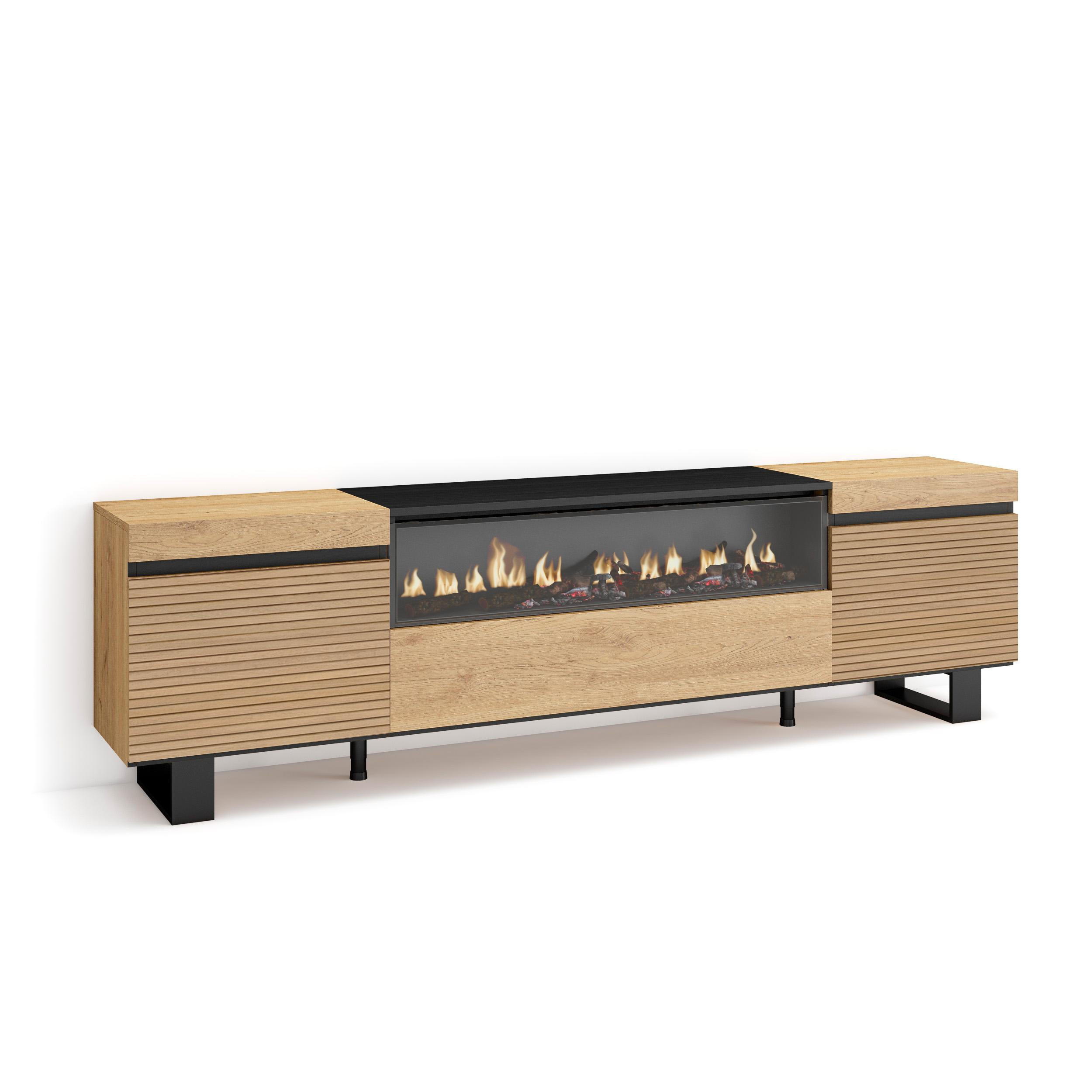 TV-SCHRANK eiche, mit Elektrokamin, 200/35/57cm - Eichefarben, Holzwerkstoff (200/57/35cm) - Skraut Home