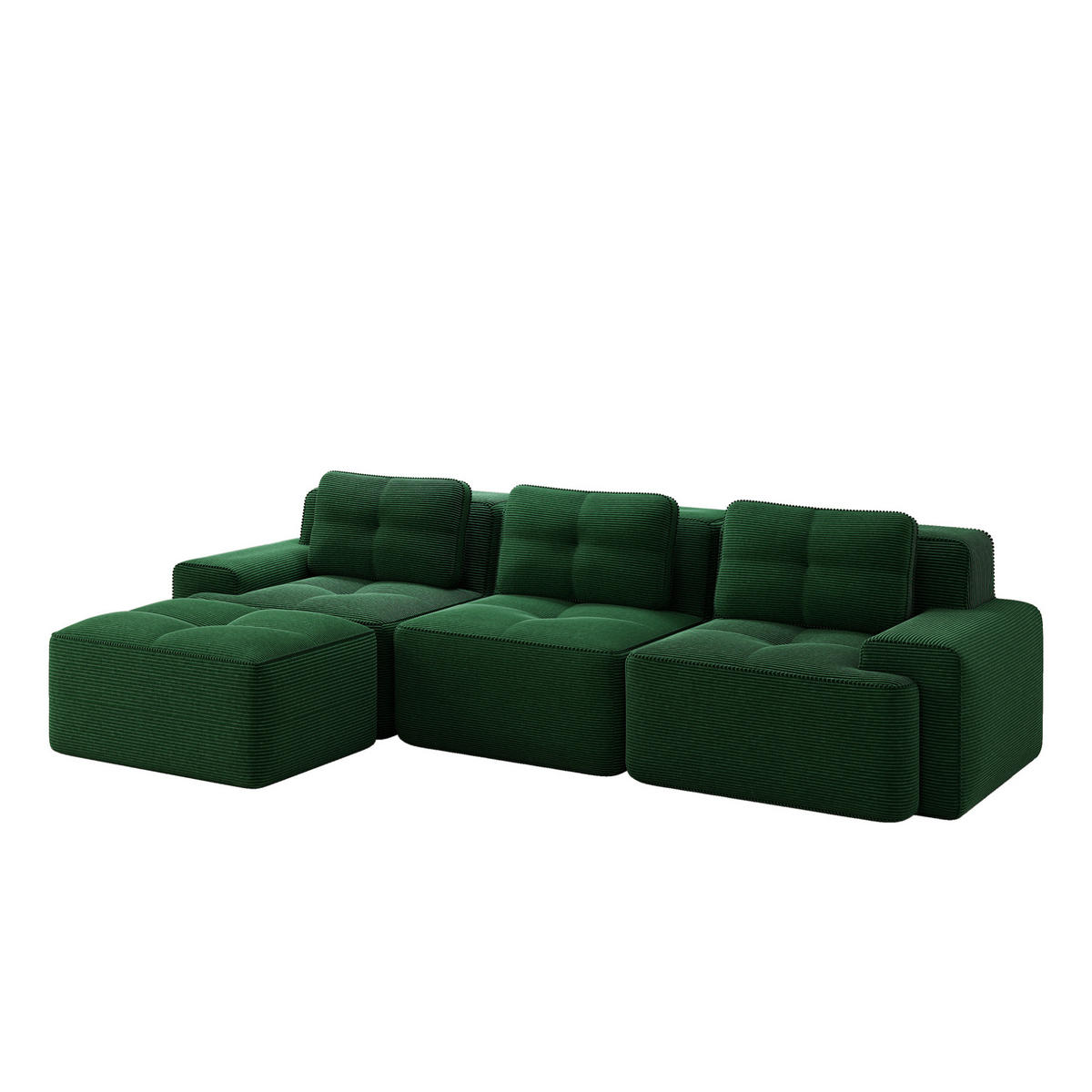 ECKSOFA 293/177/69 cm grün aus Cord mit Tiefsitz, ottomanenfähig und montagefrei - Grün, Textil (177/293cm) - OKWISH