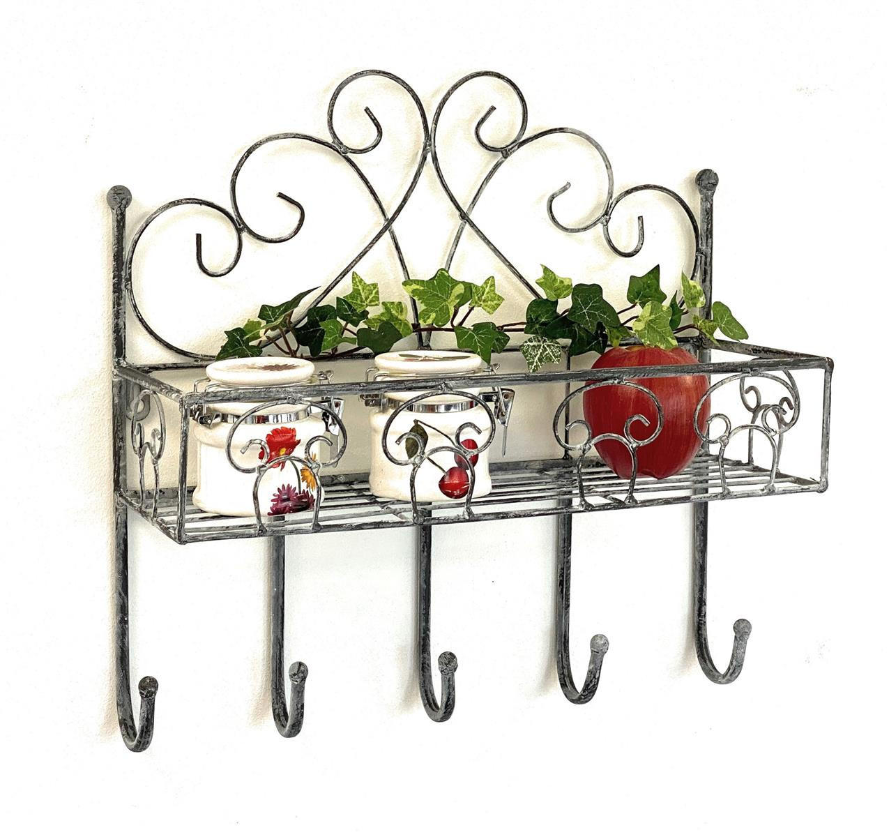 WANDREGAL mit 5 Haken Metall Grau 41 cm 96010 - Grau, Metall (41/41/15cm) - DanDiBo
