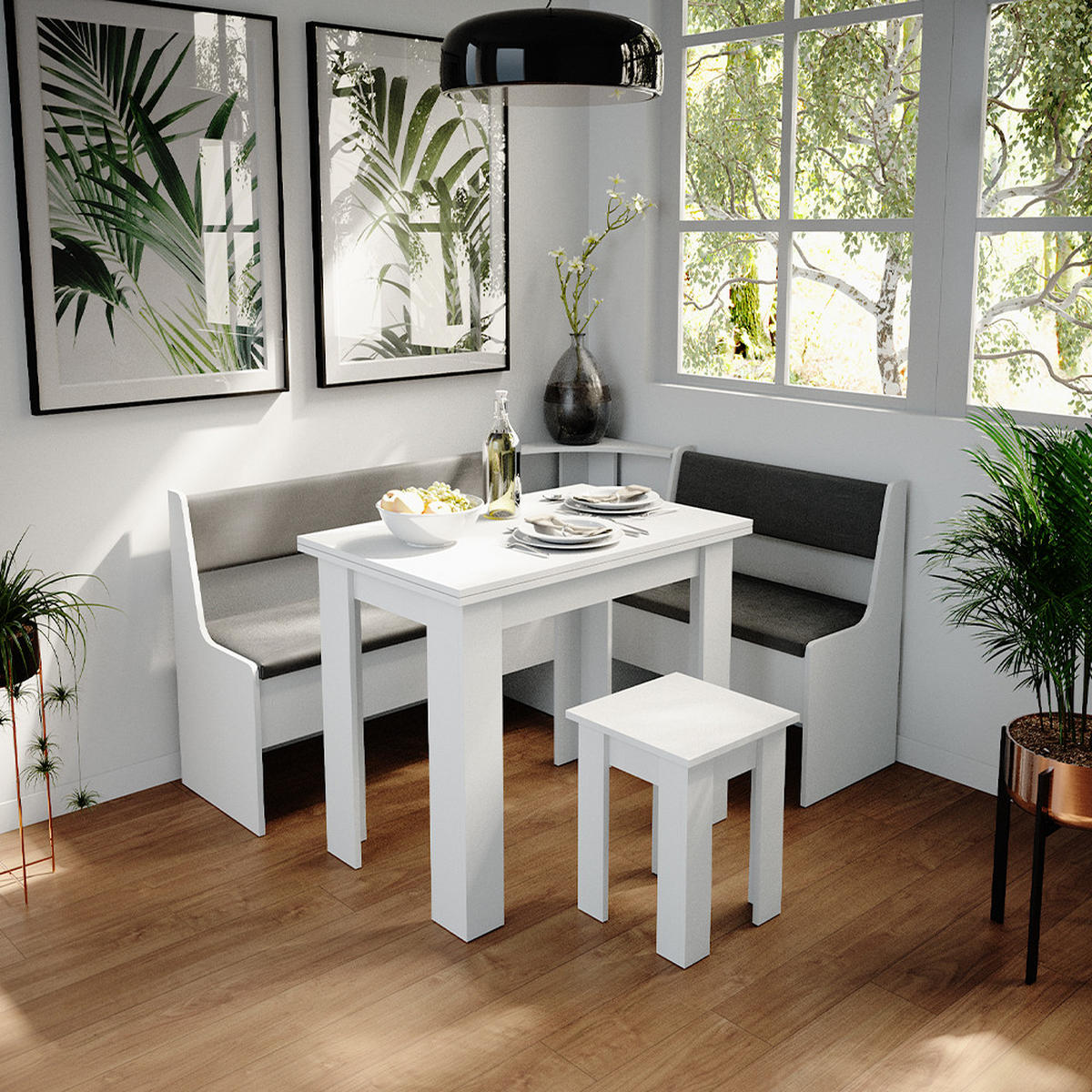 ECKBANKGRUPPE Roman Weiß 150 x 41.5 cm mit Tisch - Anthrazit/Weiß, Holzwerkstoff (150/80/120cm) - Vicco