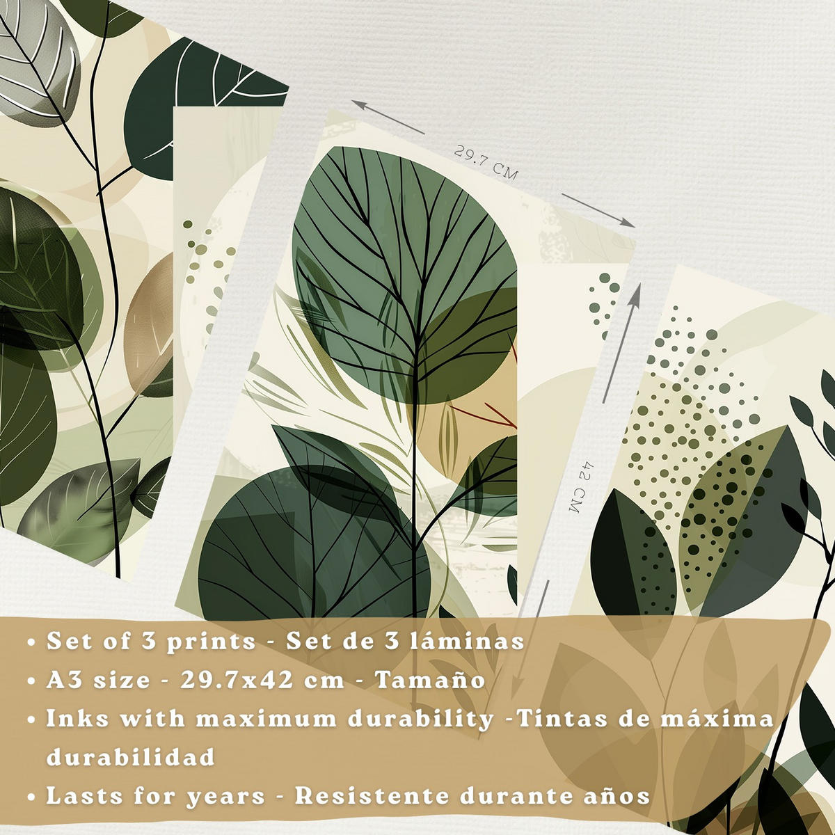 PLAKAT Sada 3 Green Botanica A3 Černý rám - černá, papír (29.7/1/42cm) - Nacnic