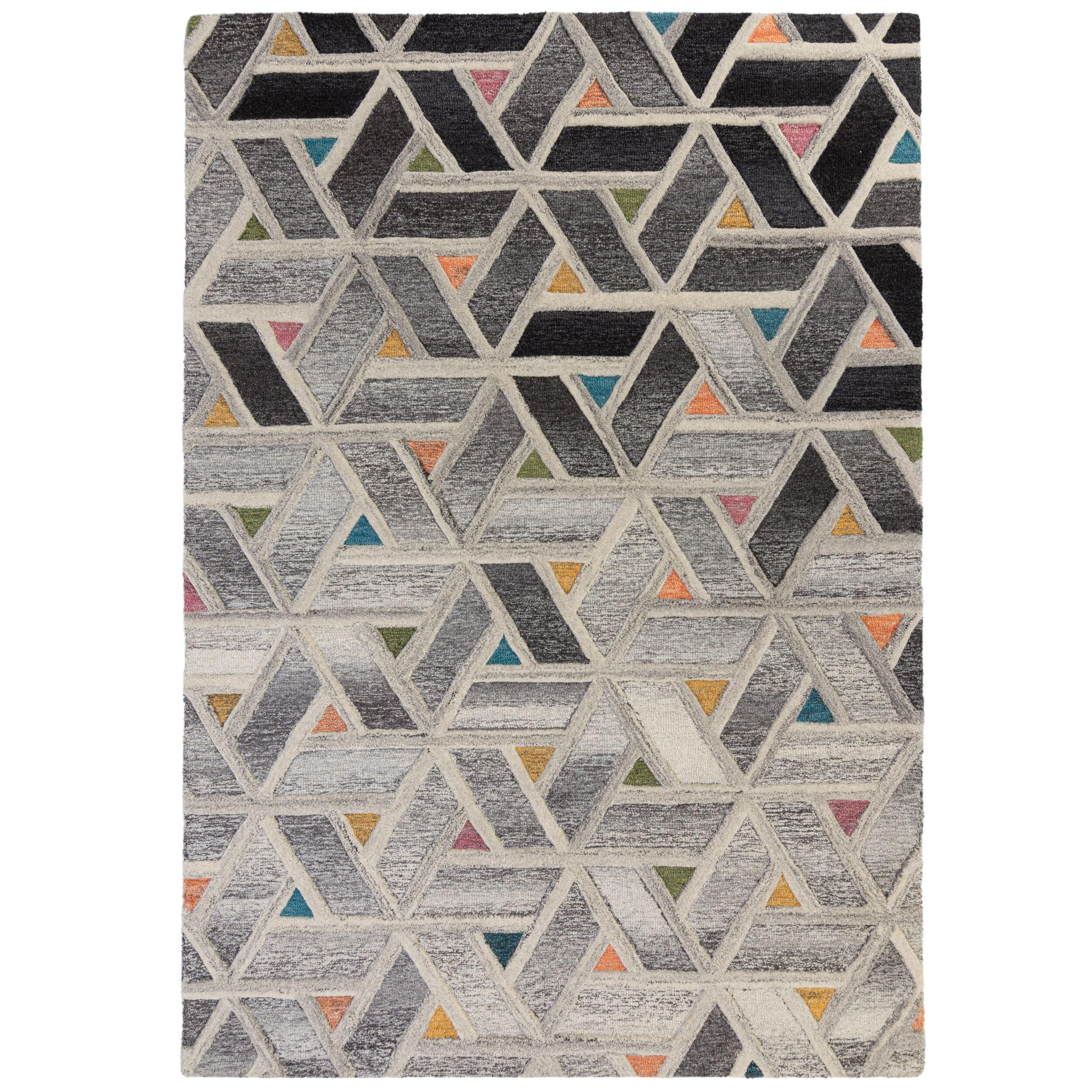 WOLLTEPPICH Hoch-Tief-Design, Geo-Muster ESK SAM, Grau-Multi 160x230 cm - Grau, Textil (160/230cm) - KADIMA DESIGN