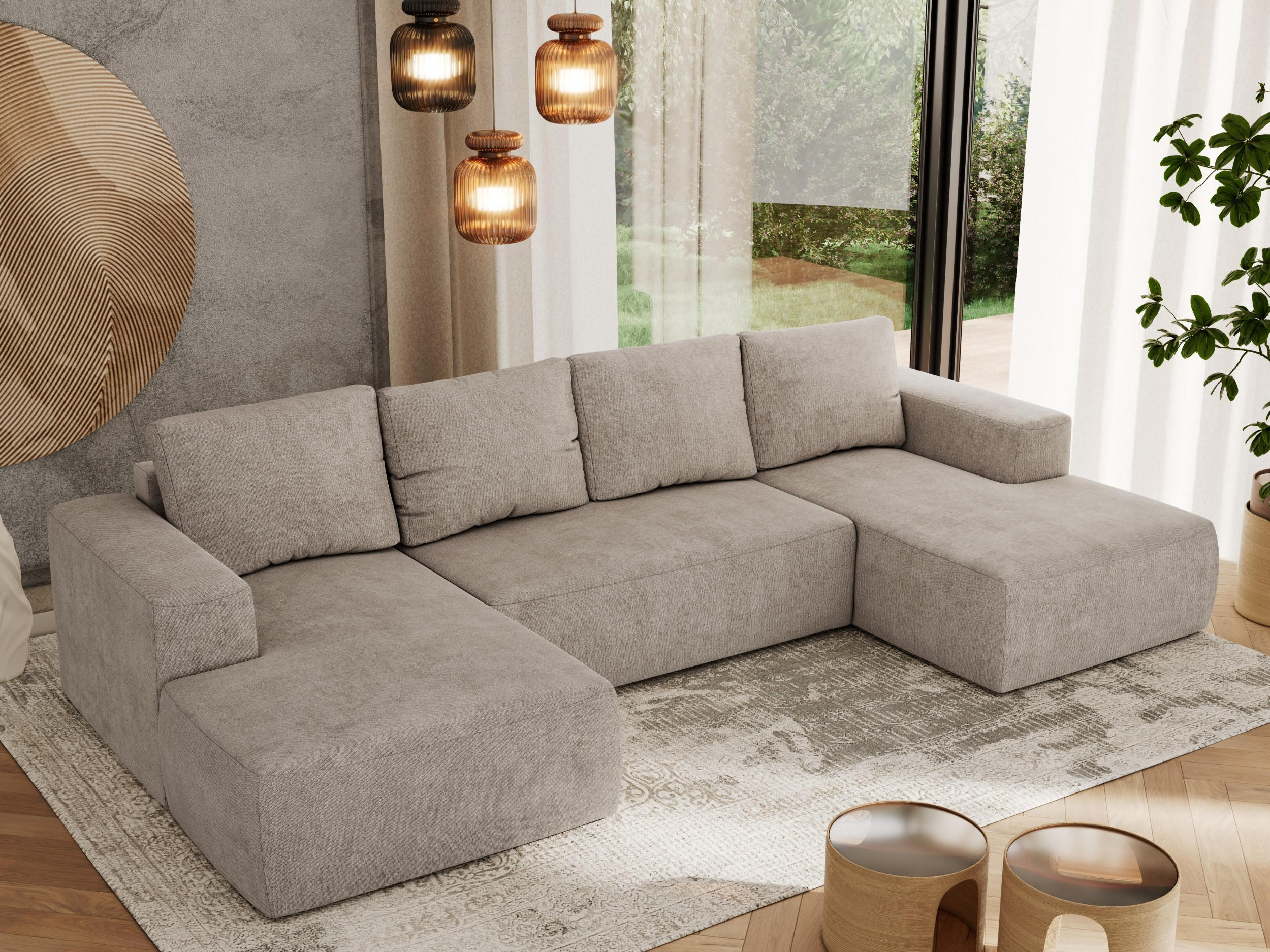 WOHNLANDSCHAFT TRENTINO U Beige Struktur - Beige, Textil (334/91/163cm) - MKS