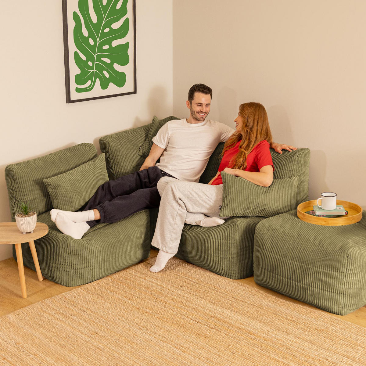 SITZSACK-SOFA 4-tlg. modular cord Noa - Salbeigrün, Textil (303/70/78cm) - icon