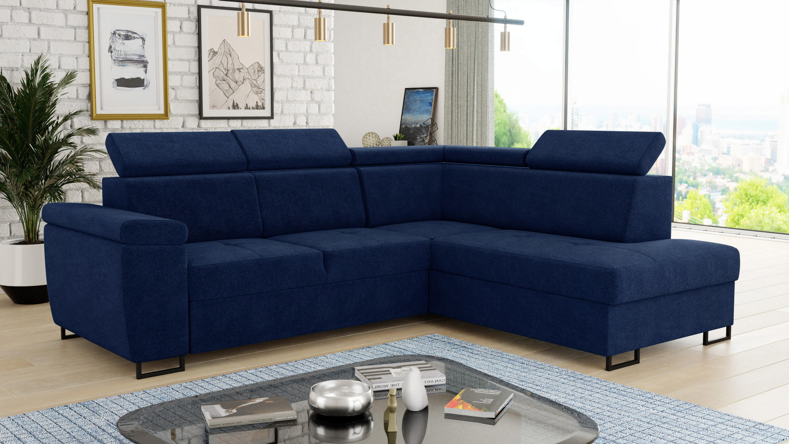 Thumbnail - Sofnet Ecksofa, Blau, Textil, 5-Sitzer, Ottomane rechts,Rechteckig, 265x205 cm, Wohnzimmer, Sofas & Couches, Wohnlandsch...