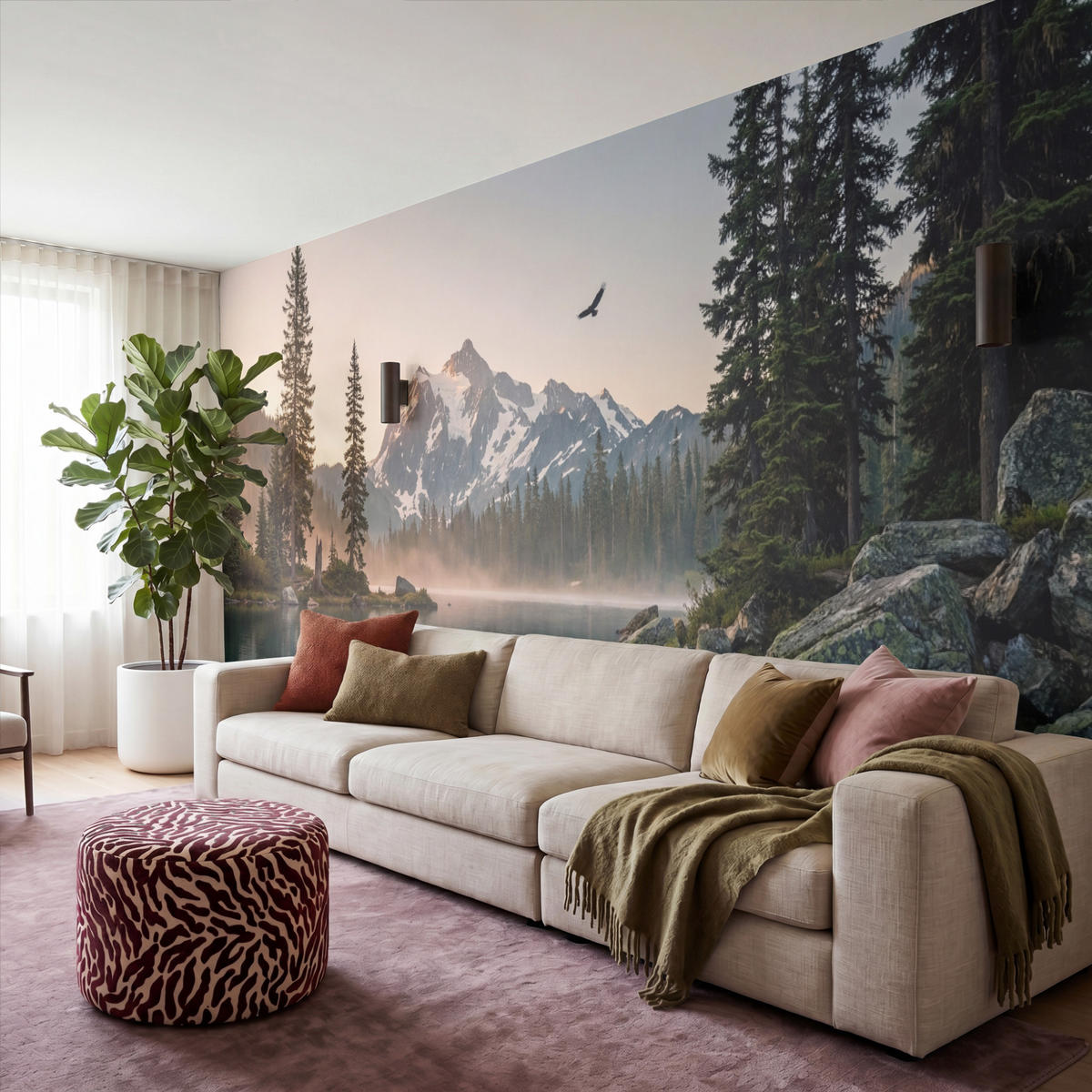 TAPETE - Berge - Wasser - Bäume - 500x200 cm - Multicolor, Papier (500/200cm) - OnlyWow