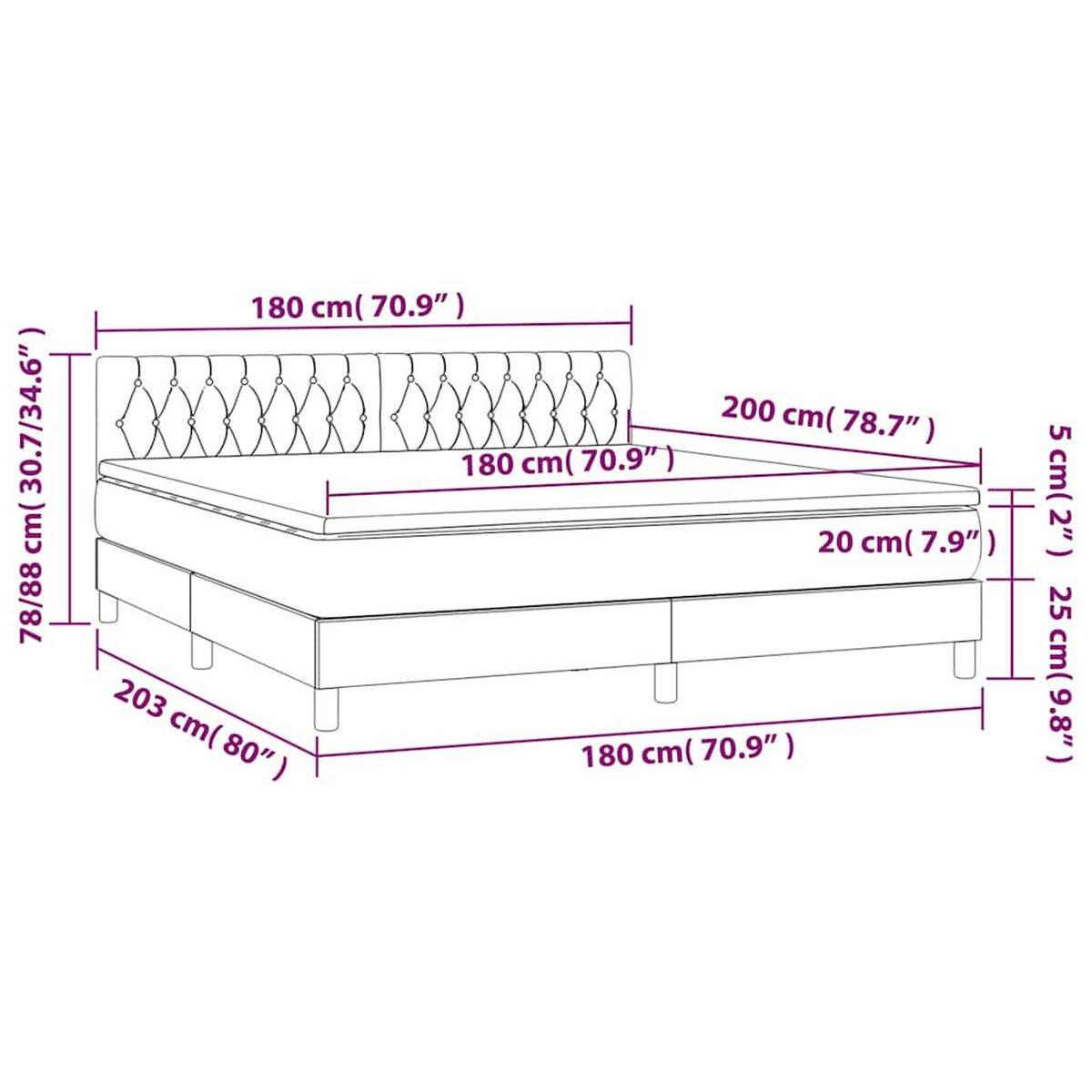 BOXSPRINGBETT 180/200 Cm Schwarz Samt - Schwarz, Textil (180/203cm) - vidaXL
