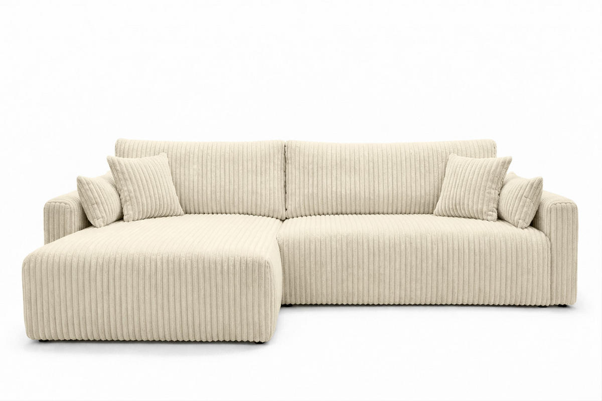 ECKSOFA Mit Schlaffunktion, Cordstoff Tilia, Ecru, Links, JAPANDI - Ecru, Holz (262/145cm) - Kaiser Möbel