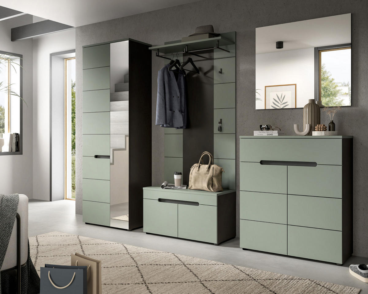 GARDEROBE-SET Salbei und Grau, Garderobe 5-teilig, 255 x 190 cm, Soft-Close, Cooper - Salbeigrün/Dunkelgrau, Holzwerkstoff/Kunststoff (255/190/37cm) - Inn.Furn
