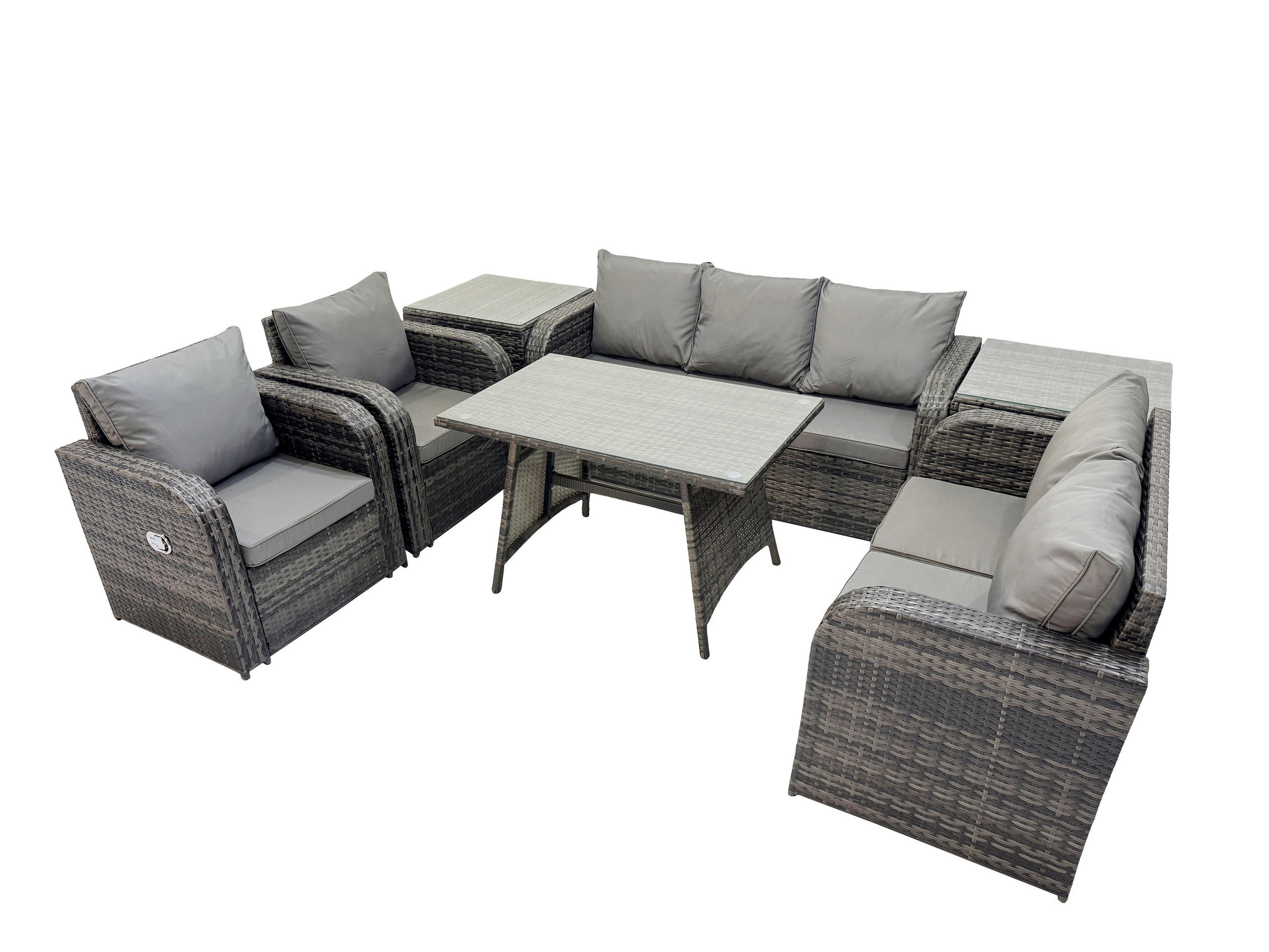 GARTENMÖBEL SET Polyrattan Dunkelgrau 7-Sitzer - Dunkelgrau/Grau, Glas/Kunststoff - Fimous