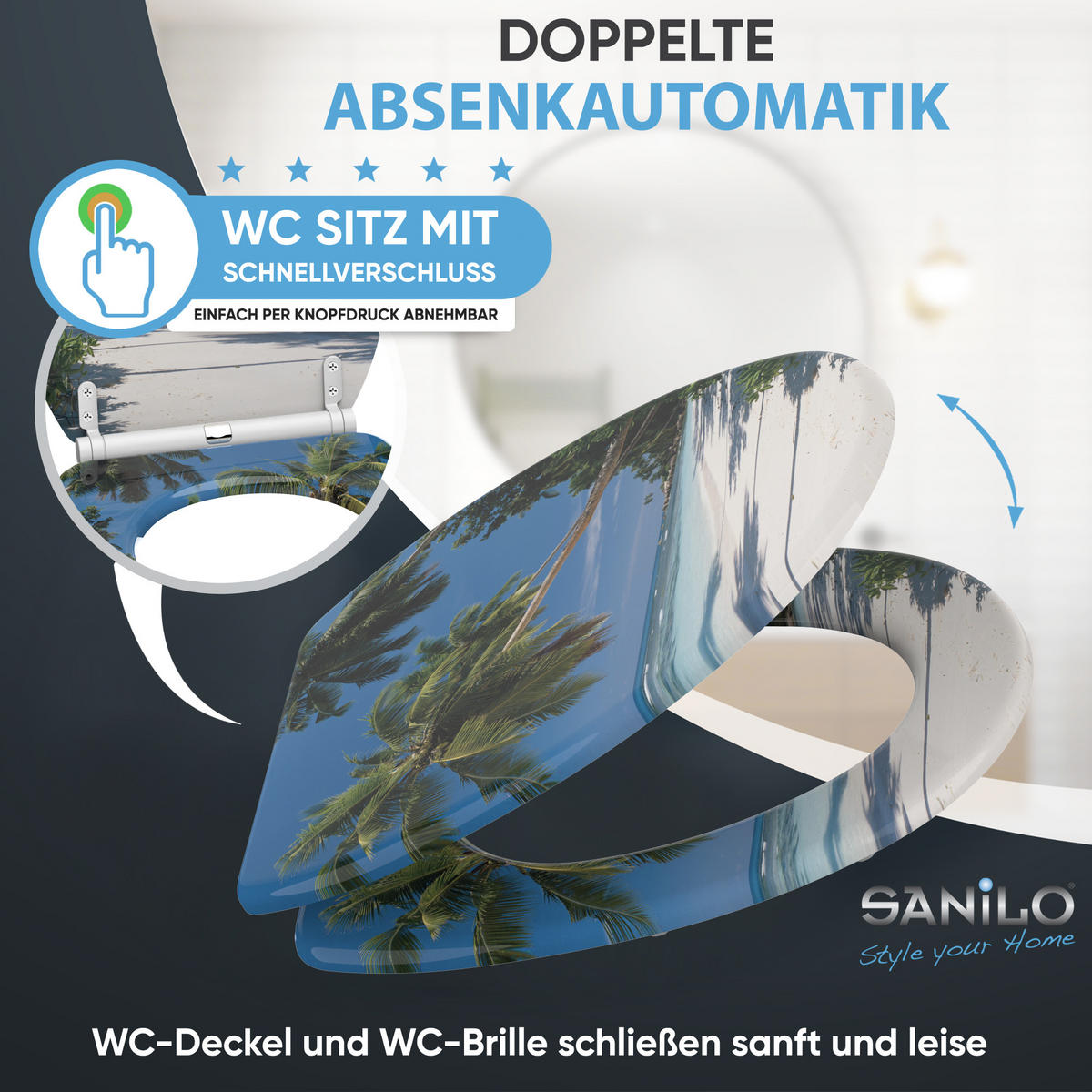 WC-SITZ mit Absenkautomatik & Top Fix Karibik - Blau, Holzwerkstoff (37.7/5.5/48cm) - Sanilo