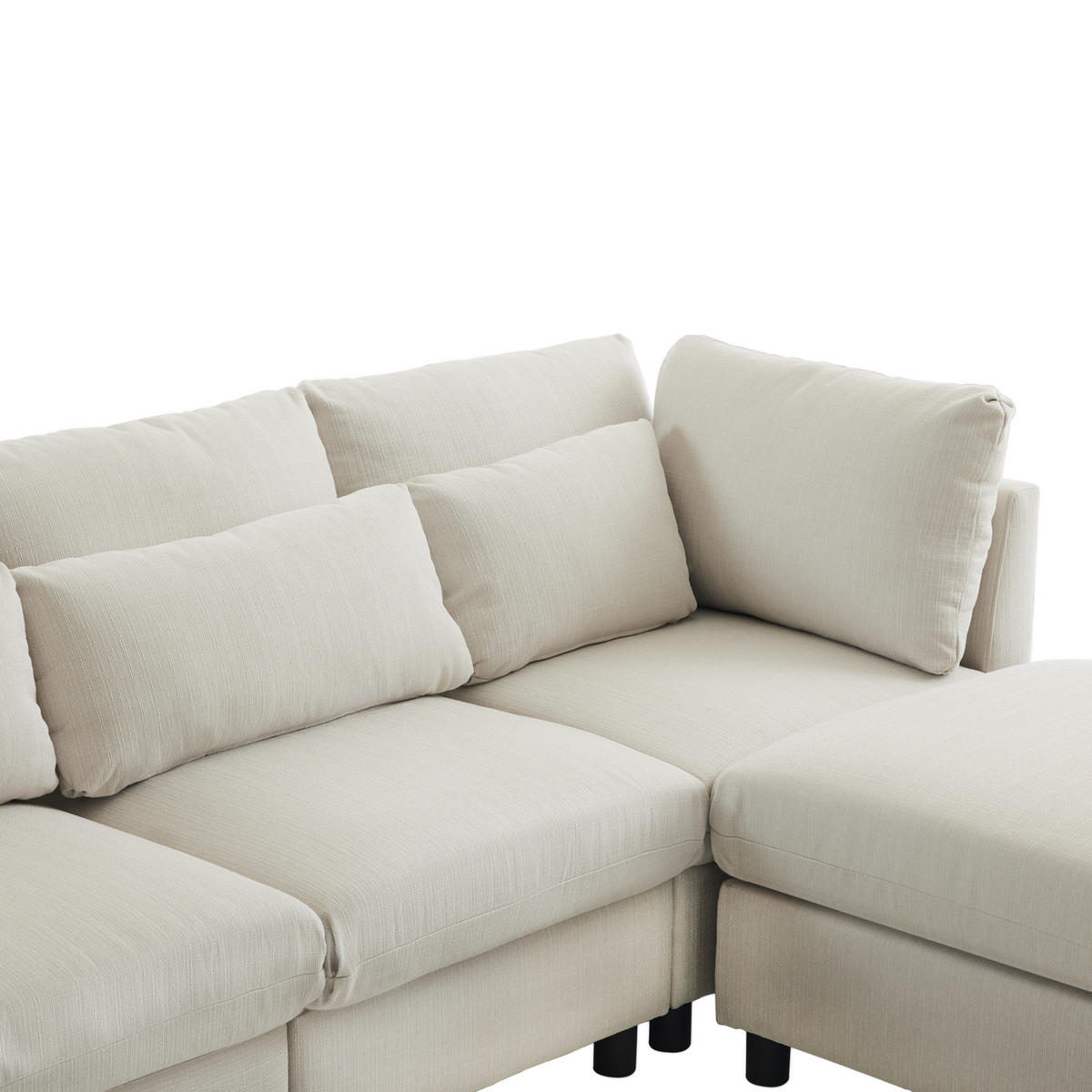 4-SITZER ECKSOFA Leinen Beige mit Hocker - Beige, Holzwerkstoff/Kunststoff (220/83cm) - WISHDOR