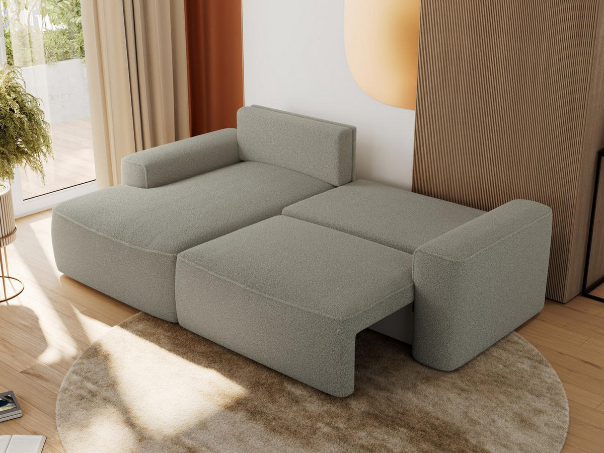 ECKSOFA BELLUNO L Hellgrau Boucle - Links - Hellgrau/Schwarz, Textil (144/233cm) - MKS