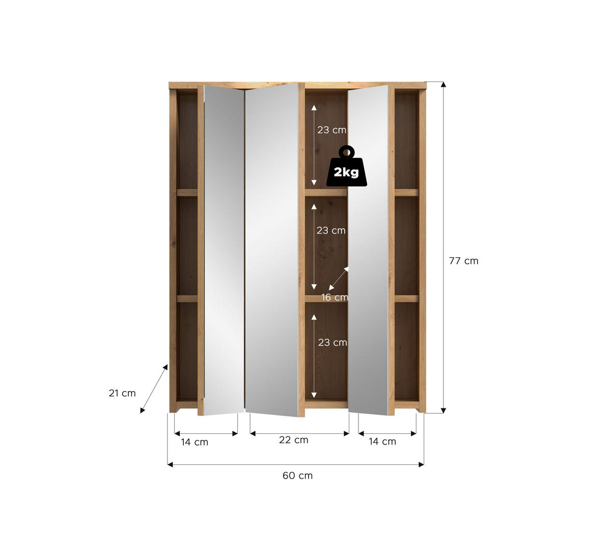 SPIEGELSCHRANK Flint Bad in Rauchsilber Nachbildung und Spiegelglas B/H/T: 60x77x21 cm - Eiche Artisan, Holz (60/77/21cm) - Homes & Jones