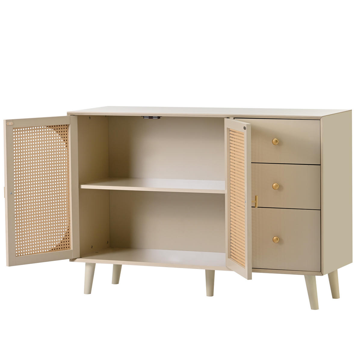 SIDEBOARD, Türen & Schubladen, Großer Stauraum, Offwhite, 120cm - Weiß, Holzwerkstoff (40/82.5/120cm) - FLIEKS