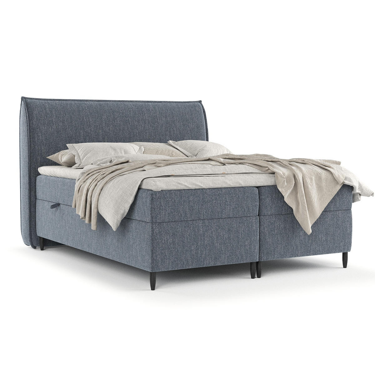 BOXBETT Corvus Blau 160/200 cm mit Bonellmatratze und Topper - Blau/Schwarz, Holz/Holzwerkstoff (160/200cm) - Maison de Reve