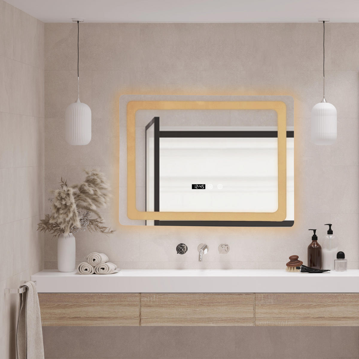 BADEZIMMERSPIEGEL Casoli - Silberfarben, Glas/Metall (90/60/3.5cm) - pro.tec
