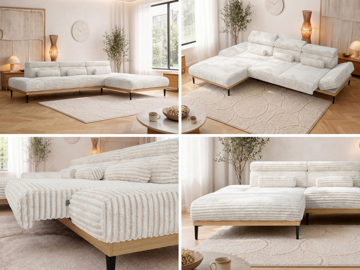 ROHOVÁ SEDAČKA PAVERO L - Béžová Manšester - Vľavo - čierna/béžová, kov/textil (205/316cm) - MKS