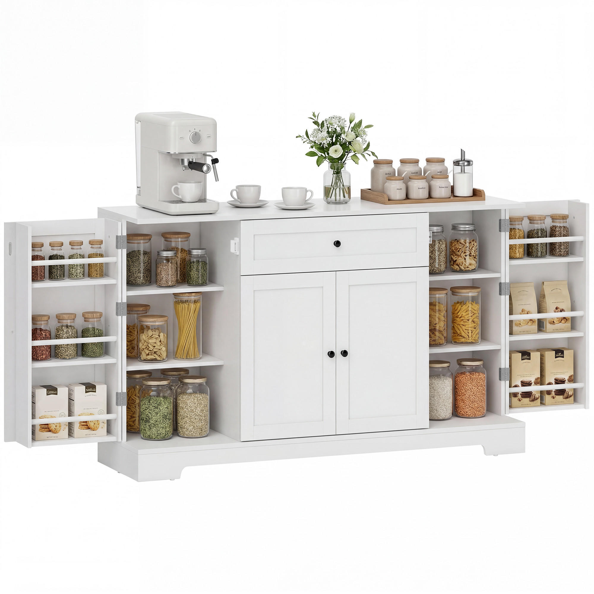 SIDEBOARD Weiß, 4 Türen, 1 Schublade, 140/40/80 cm - Weiß, Holz (140/80/40cm) - PANGIVO