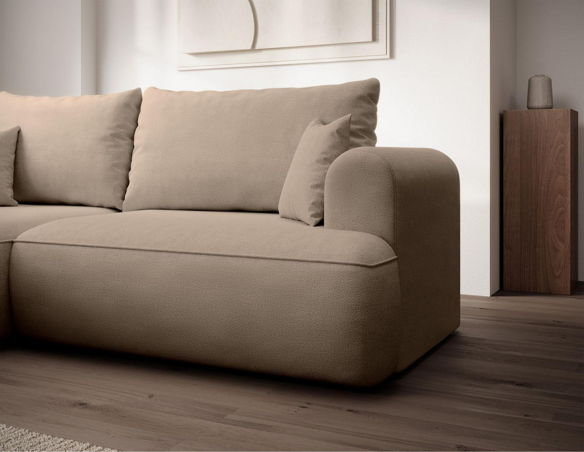 ECKSCHLAFSOFA Ovo Mini Beige Easy-Clean-Chenille-Bezug - Beige/Schwarz, Kunststoff/Textil (238/156cm) - Selsey