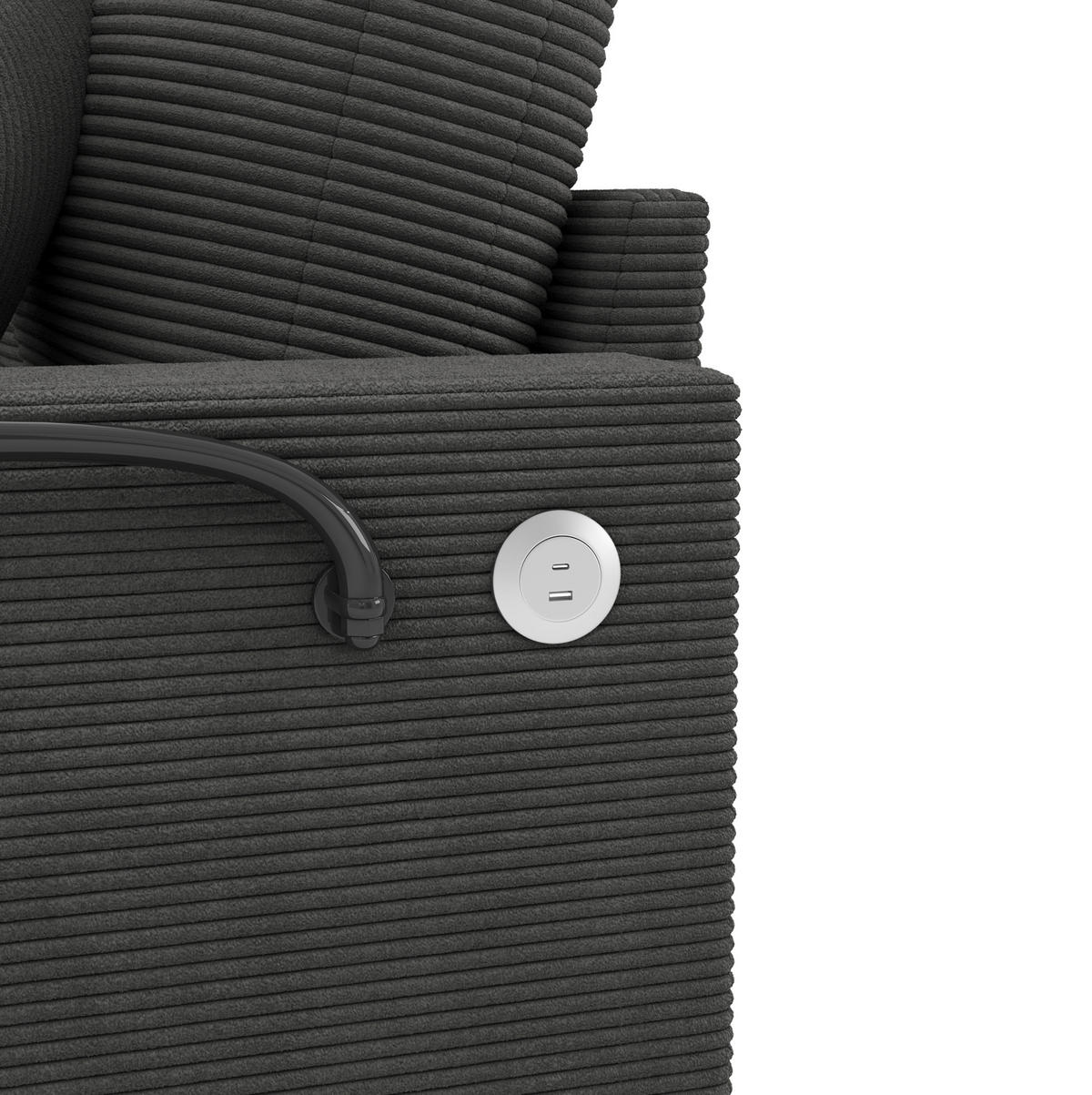 SOFA 2-Sitzer mit USB und Handyhalterung 163 x 140 cm Cord Grau - Grau, Textil (140/82/163cm) - Meubliv
