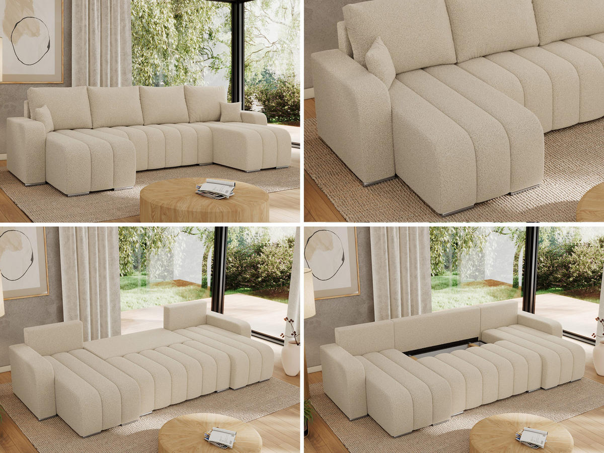 WOHNLANDSCHAFT KIRASSO U Beige Boucle - Beige/Grau, Textil/Metall (320/86/147cm) - MKS