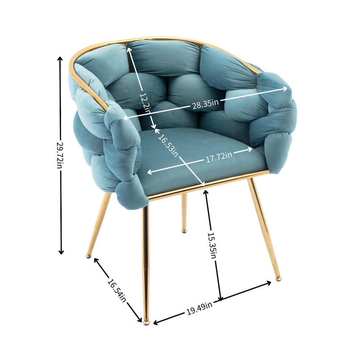 SESSEL Samt Blau mit Metallgestell für Schlafzimmer, Wohnzimmer, Esszimmer - Blau, Textil/Metall (73/75/56cm) - WISHDOR
